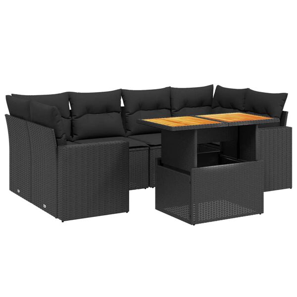 vidaXL Salon de jardin 7 pcs avec coussins noir r&eacute;sine tress&eacute;e