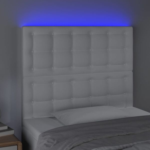 vidaXL T&ecirc;te de lit &agrave; LED Blanc 100x5x118/128 cm Similicuir