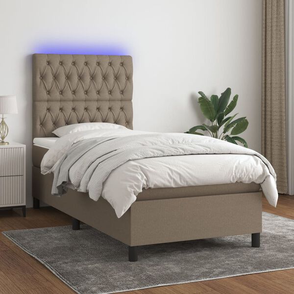 vidaXL Sommier &agrave; lattes de lit et matelas et LED Taupe 100x200cm Tissu