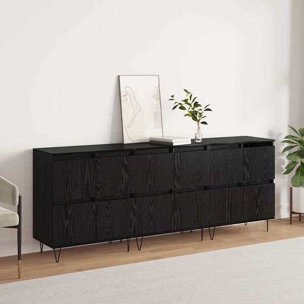 vidaXL Buffets 3 pcs Ch&ecirc;ne noir 180 x 35 x 70 cm Bois d'ing&eacute;nierie