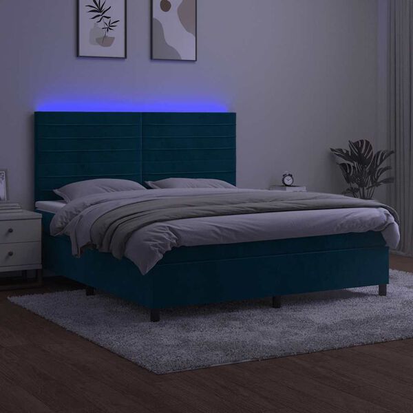 vidaXL Sommier &agrave; lattes de lit avec matelas LED Bleu fonc&eacute; 160x200 cm