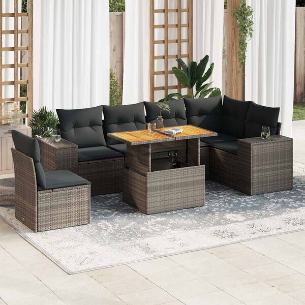 vidaXL Salon de jardin avec coussins 7 pcs gris r&eacute;sine tress&eacute;e