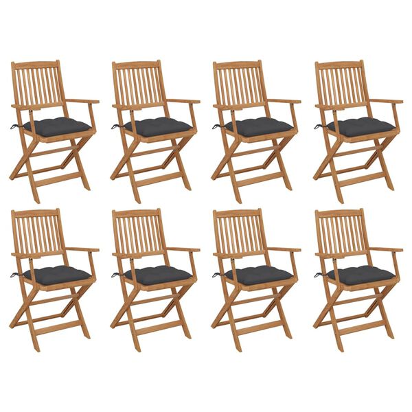 vidaXL Chaises pliables d'extérieur et coussins lot de 8 Bois d'acacia