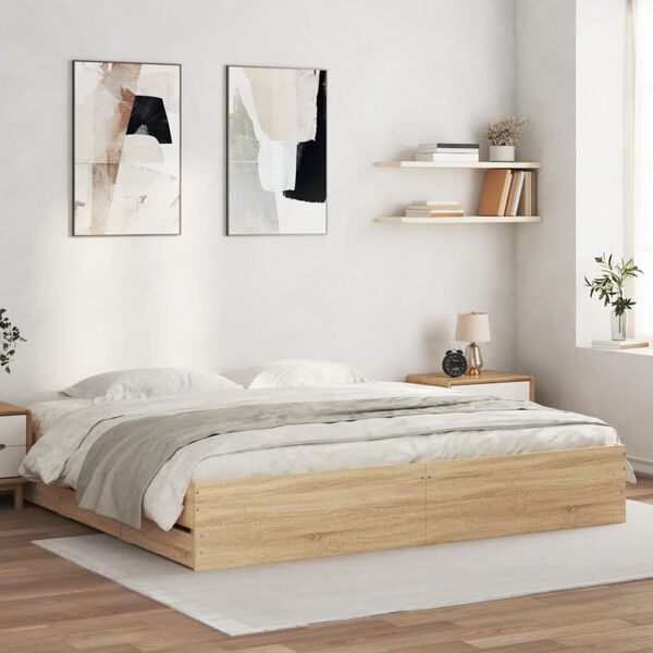 vidaXL Cadre de lit avec tiroirs sans matelas ch&ecirc;ne sonoma 200x200 cm