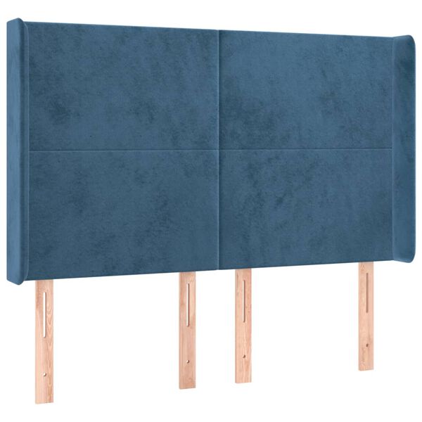 vidaXL T&ecirc;te de lit avec oreilles Bleu fonc&eacute; 147x16x118/128 cm Velours