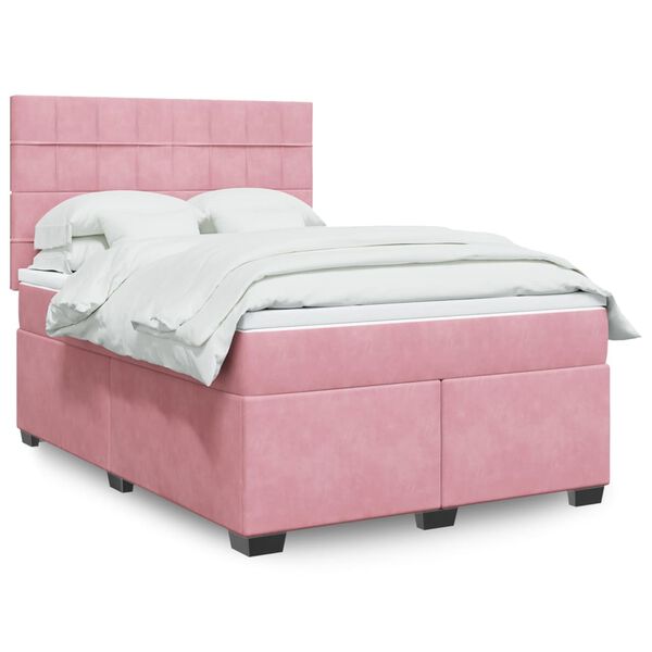 vidaXL Sommier &agrave; lattes de lit avec matelas Rose 160x200 cm Velours