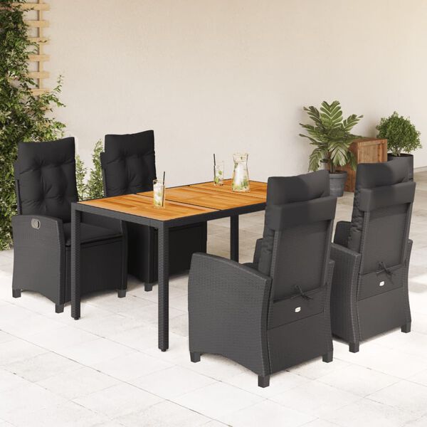 vidaXL Ensemble &agrave; manger de jardin coussins 5pcs Noir R&eacute;sine tress&eacute;e