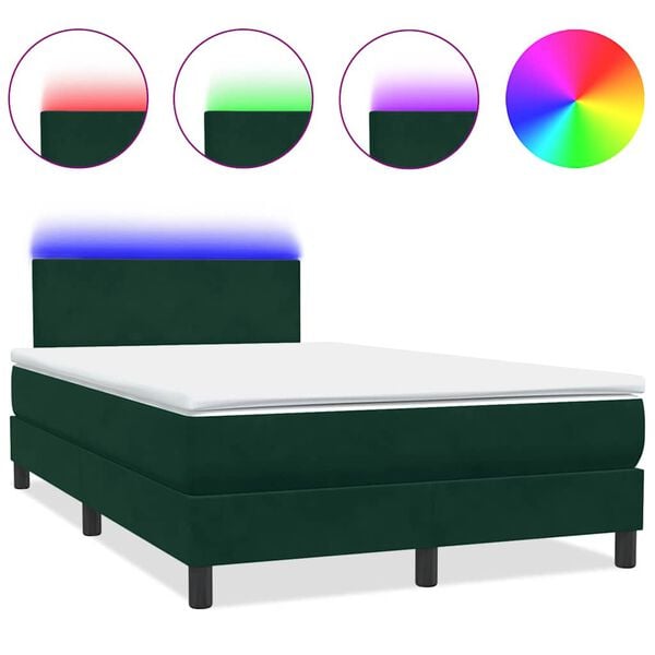 vidaXL Sommier &agrave; lattes de lit et matelas et LED vert fonc&eacute; 120x220cm velours