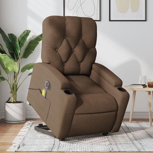 vidaXL Fauteuil inclinable de massage &eacute;lectrique Marron Tissu