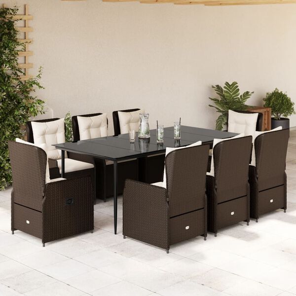 vidaXL Ensemble &agrave; manger de jardin et coussins 9 pcs marron poly rotin