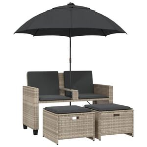 vidaXL Canap&eacute; de jardin 2 places et parasol tabourets gris clair rotin