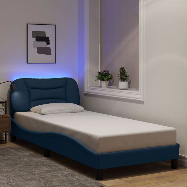 vidaXL Cadre de lit avec LED sans matelas Hvar bleu 80x200 cm tissu