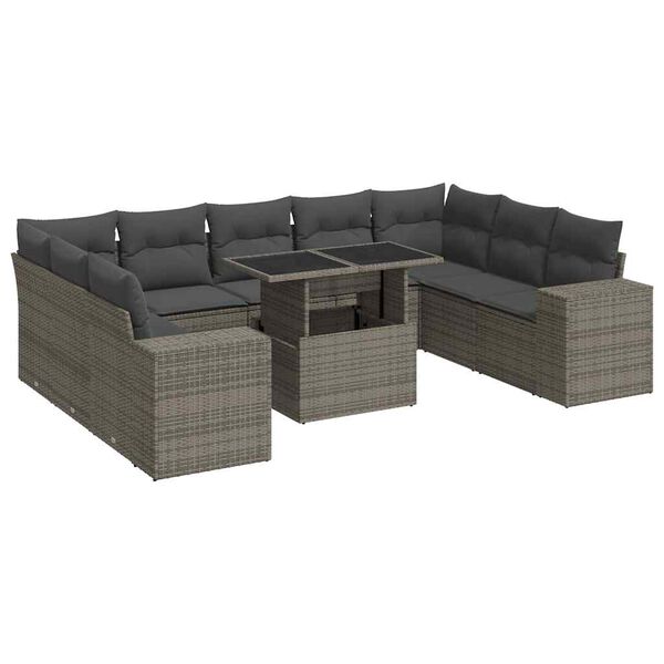 vidaXL Salon de jardin avec coussins 10 pcs gris r&eacute;sine tress&eacute;e