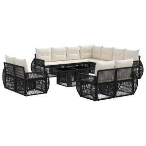 vidaXL Ensemble de canap&eacute; de jardin 12 pc Noir et blanc cr&egrave;me