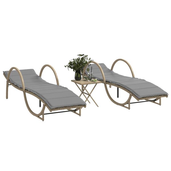 vidaXL Chaises longues lot de 2 avec table beige r&eacute;sine tress&eacute;e