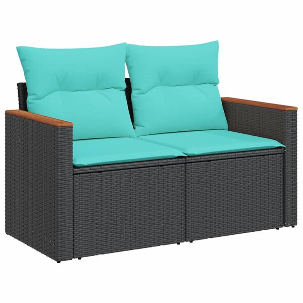 vidaXL Salon de jardin 6 pcs avec coussins noir r&eacute;sine tress&eacute;e