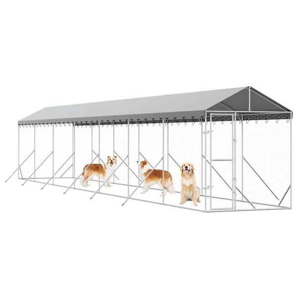 vidaXL Chenil d'ext&eacute;rieur pour chiens avec toit argent&eacute; 2x14x2,5 m