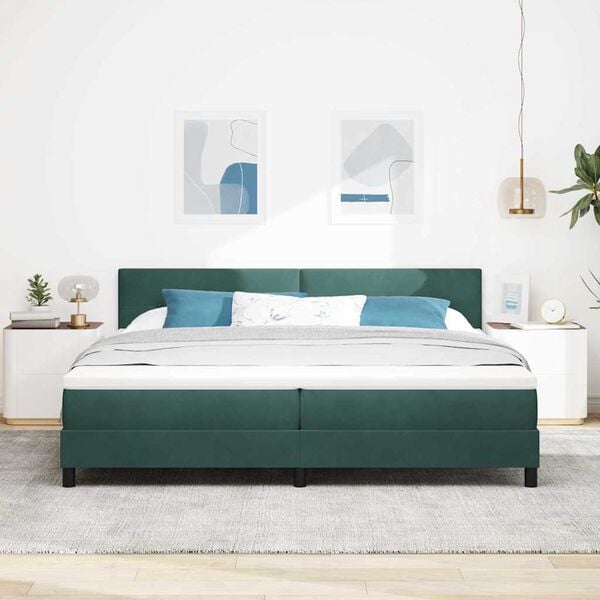 vidaXL Lit &agrave; ressorts avec matelas Vert fonc&eacute; 200 x 200 cm Velours