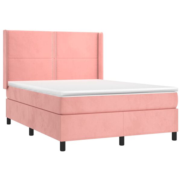 vidaXL Sommier à lattes de lit avec matelas Rose 140x200 cm Velours