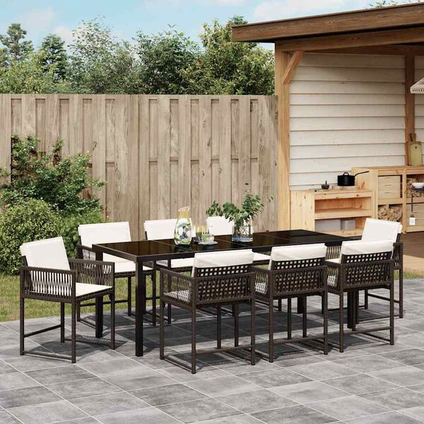 vidaXL Ensemble de salle &agrave; manger pour jardin 9 pcs Marron polyrotin