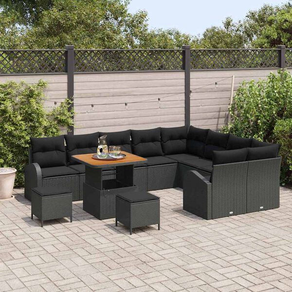 vidaXL Ensemble de canap&eacute; de jardin 12 pcs Noir Poly rotin