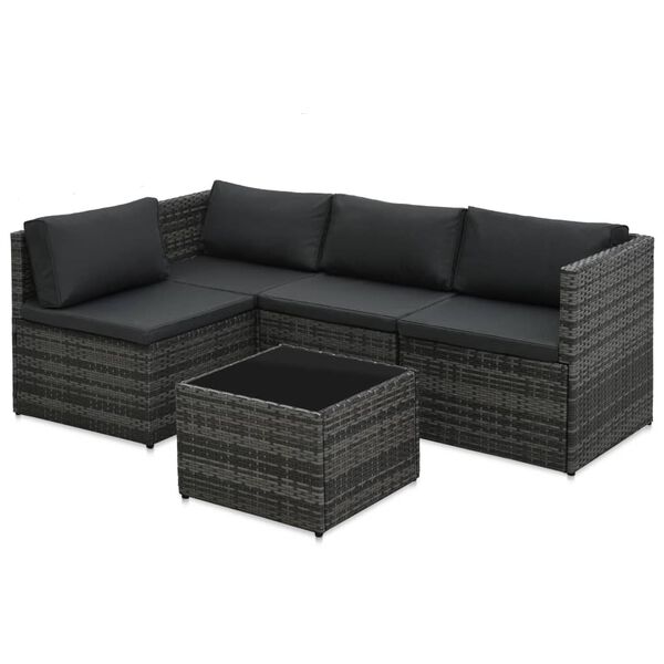 vidaXL Salon de jardin 5 pcs avec coussins R&eacute;sine tress&eacute;e Gris