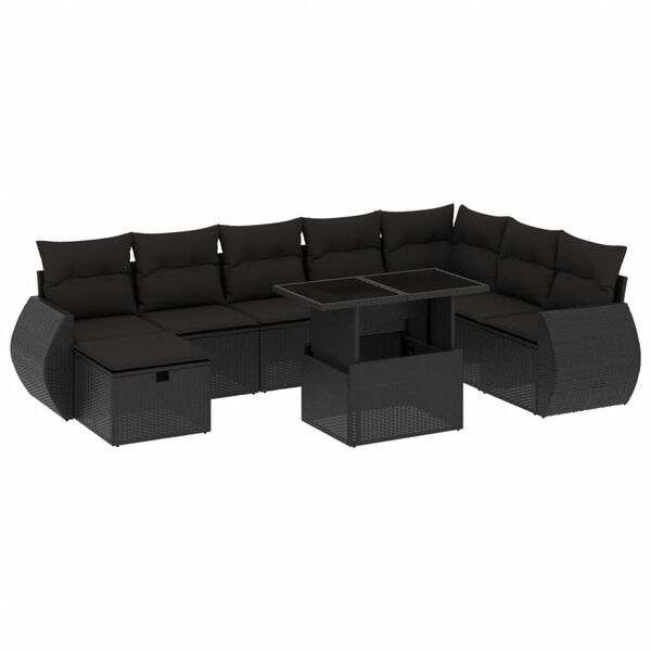 vidaXL Salon de jardin 9 pcs avec coussins noir r&eacute;sine tress&eacute;e