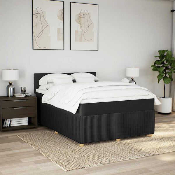 vidaXL Sommier &agrave; lattes de lit avec matelas Noir 140x200 cm Tissu