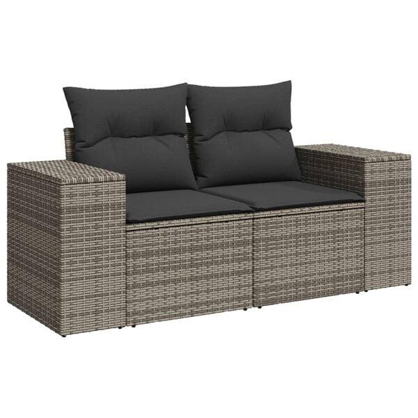 vidaXL Salon de jardin 11 pcs avec coussins gris r&eacute;sine tress&eacute;e