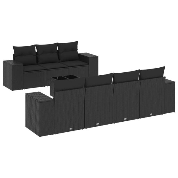 vidaXL Salon de jardin 8 pcs avec coussins noir r&eacute;sine tress&eacute;e