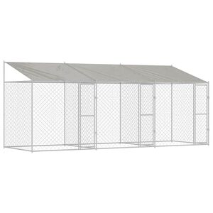 vidaXL Cage pour chien avec toit Argent&eacute; 600 x 200 x 256 cm