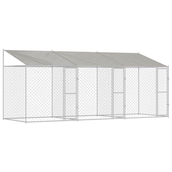 vidaXL Cage pour chien avec toit Argent&eacute; 600 x 200 x 258 cm
