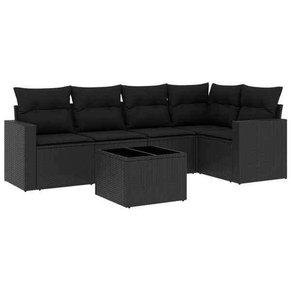 vidaXL Salon de jardin 6 pcs avec coussins noir r&eacute;sine tress&eacute;e