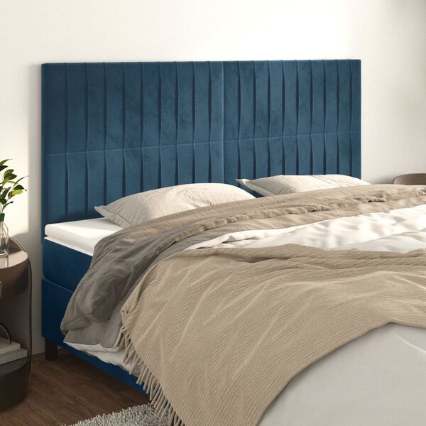 vidaXL T&ecirc;te de lit Bleu fonc&eacute; 180 x 5 x 118/128 cm Velours