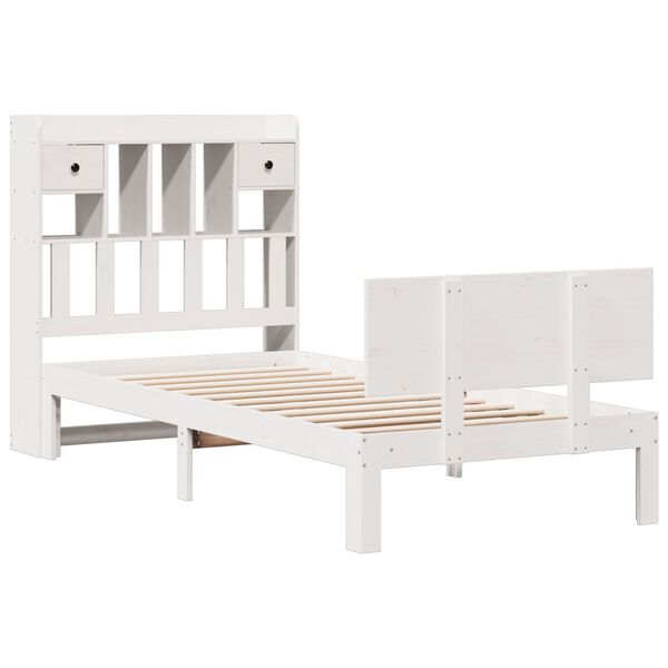 vidaXL Lit biblioth&egrave;que sans matelas blanc 90x200cm bois de pin massif