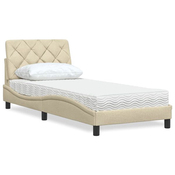 vidaXL Lit avec matelas cr&egrave;me 80x200 cm tissu