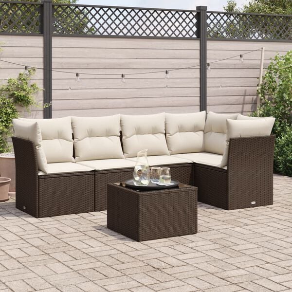 vidaXL Salon de jardin avec coussins 6 pcs marron r&eacute;sine tress&eacute;e