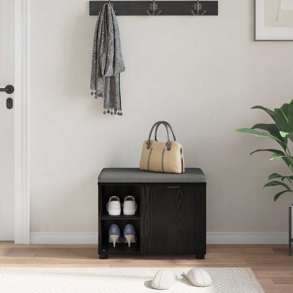 vidaXL Banc d'entr&eacute;e avec coussin Ch&ecirc;ne Noir 60 x 38 x 46 cm