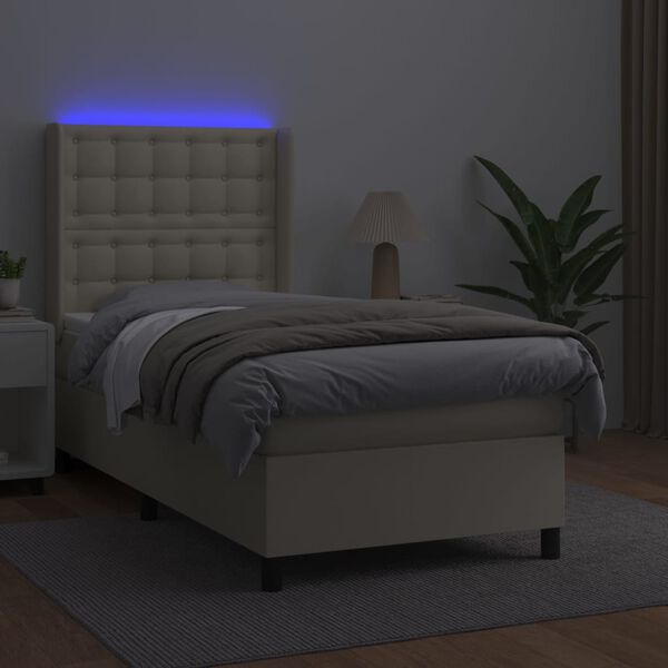 vidaXL Sommier &agrave; lattes de lit matelas LED Cr&egrave;me 80x200cm Similicuir