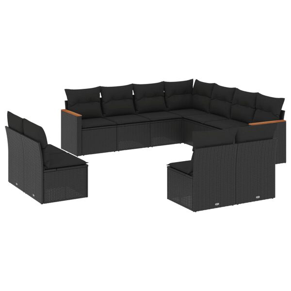 vidaXL Salon de jardin 11 pcs avec coussins noir r&eacute;sine tress&eacute;e