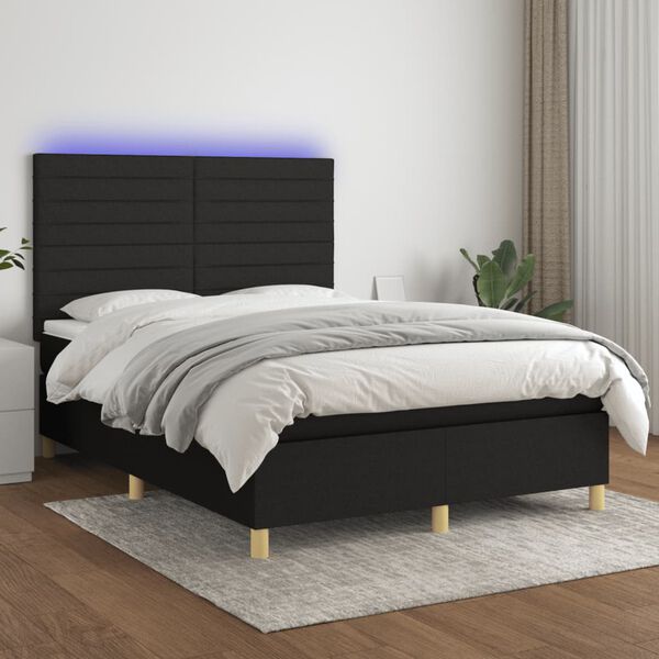 vidaXL Sommier &agrave; lattes de lit et matelas et LED Noir 140x200 cm Tissu