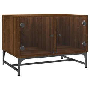 vidaXL Table basse avec portes en verre ch&ecirc;ne marron 68,5x50x50 cm