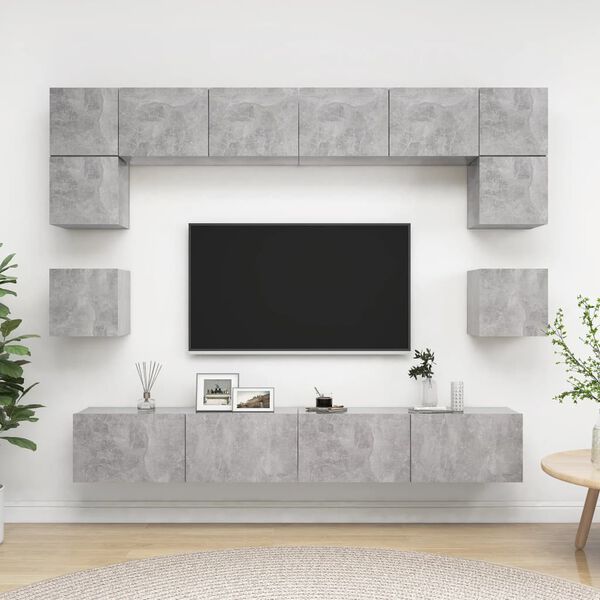 vidaXL Ensemble de meubles TV 8 pcs Gris b&eacute;ton Bois d'ing&eacute;nierie