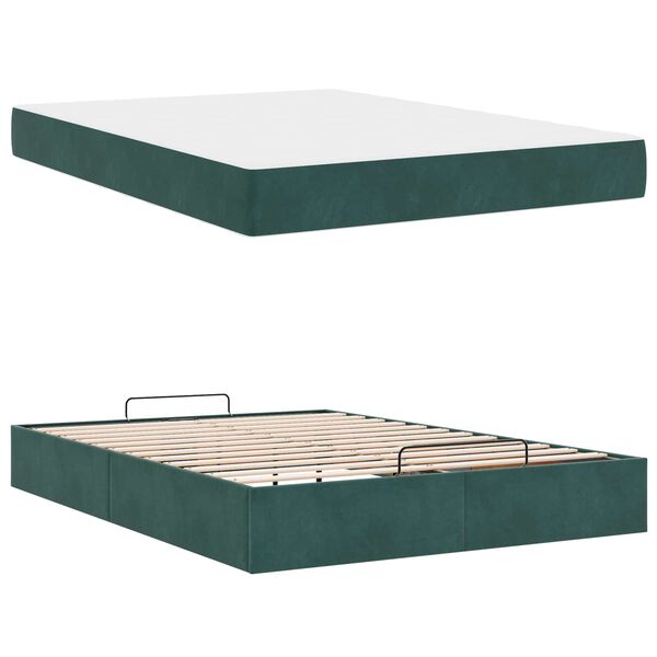 vidaXL Cadre de lit avec matelas avec matelas 2 pcs Vert Velours