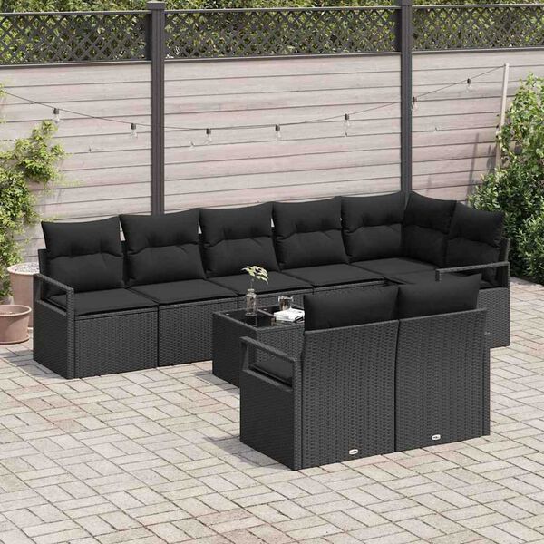 vidaXL Ensemble de canap&eacute; de jardin avec coussin 9 pcs Noir polyrotin