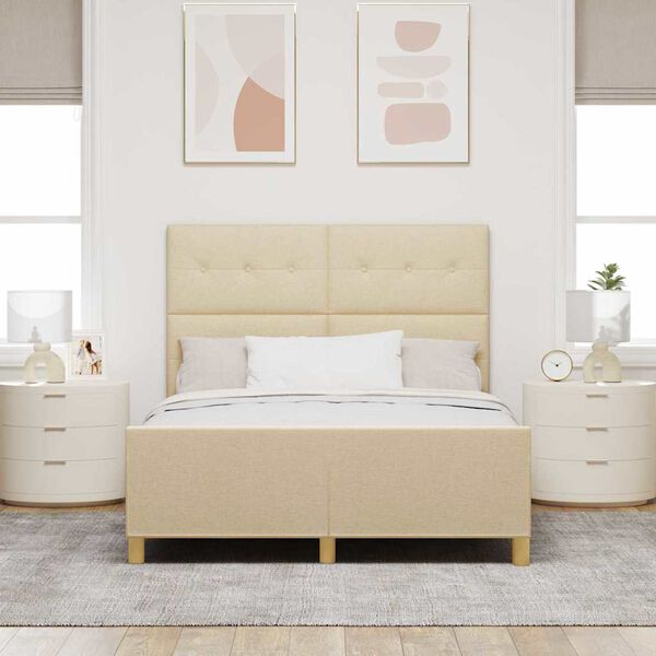 vidaXL Cadre de lit avec t&ecirc;te de lit Cr&egrave;me 160 x 200 cm tissu
