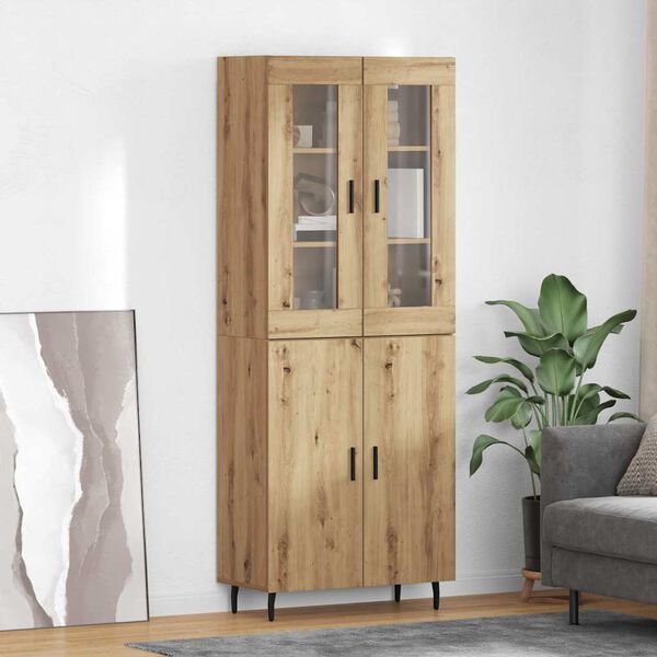 vidaXL Haut Armoire 2 pcs Ch&ecirc;ne artisanal Bois Agglom&eacute;r&eacute; et Verre