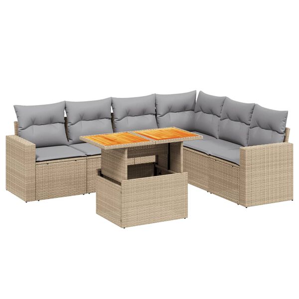 vidaXL Salon de jardin avec coussins 7 pcs beige r&eacute;sine tress&eacute;e
