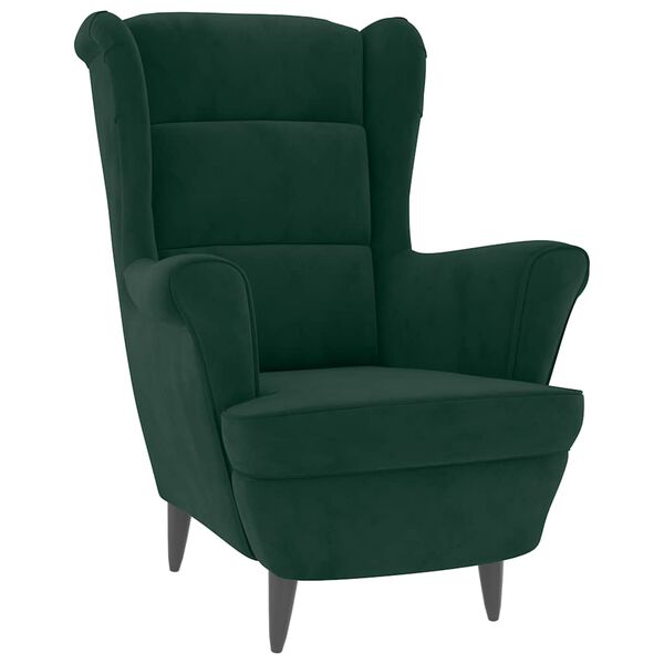vidaXL Fauteuil &agrave; oreilles avec tabouret vert fonc&eacute; velours