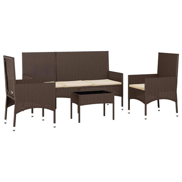 vidaXL Salon de jardin 4 pcs avec coussins Marron R&eacute;sine tress&eacute;e